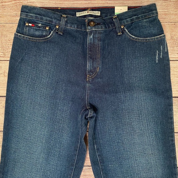 Vintage NWT Tommy Hilfiger Distressed Dark Wash Straight Leg Boyfriend Jeans - Picture 3 of 10